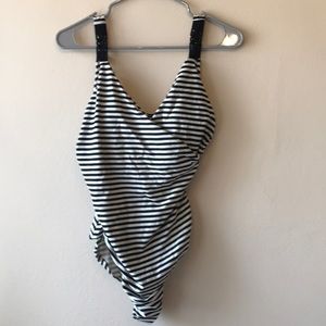Merona one piece striped swim suit